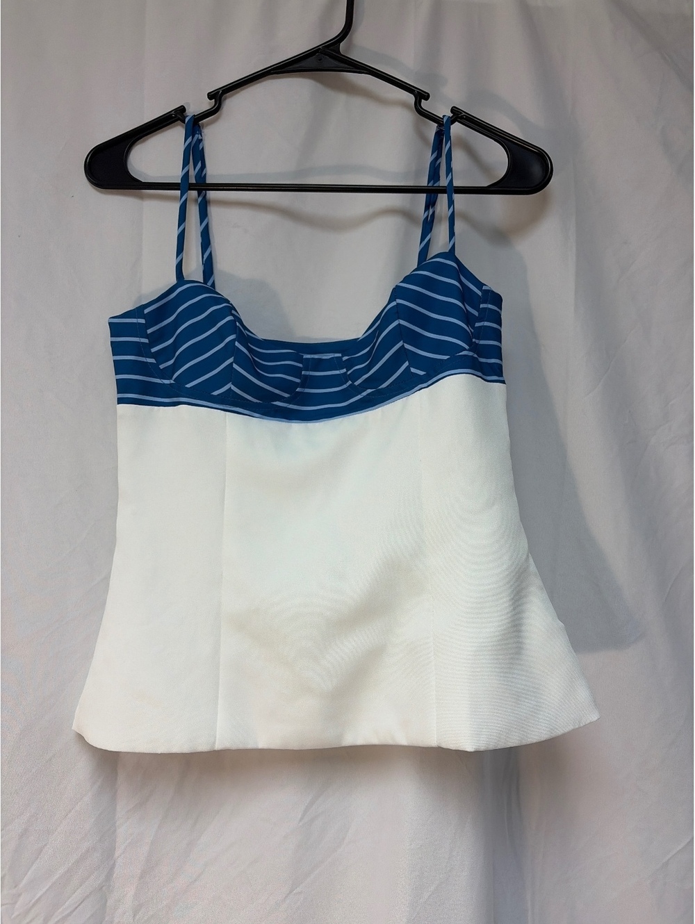 Women's Blue and White Striped Spaghetti Strap Top Size M